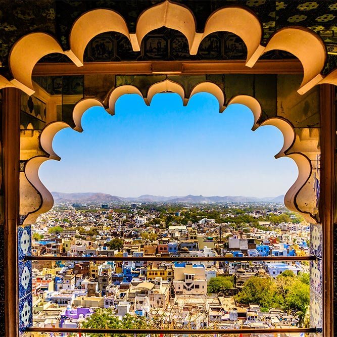 beautiful shot udaipur from window city palace